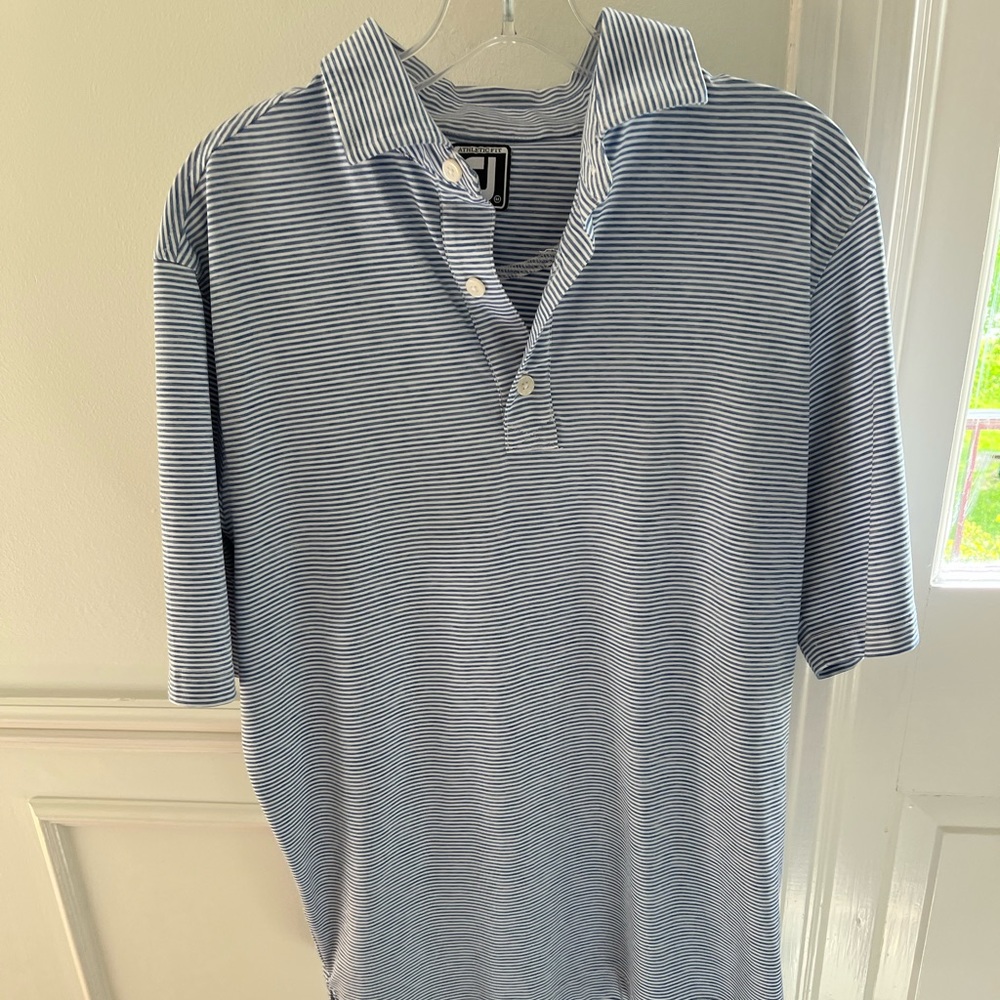 Footjoy Blue White Striped Polo Mens Medium Athletic Fit